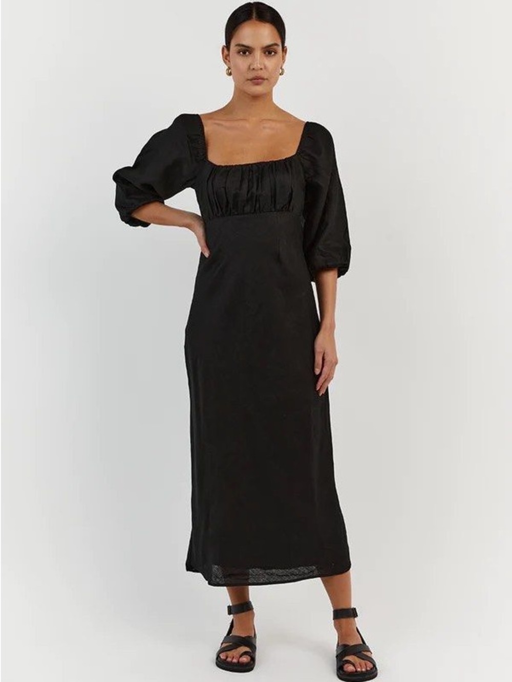 DISSH Lilah Black Linen Midi Dress